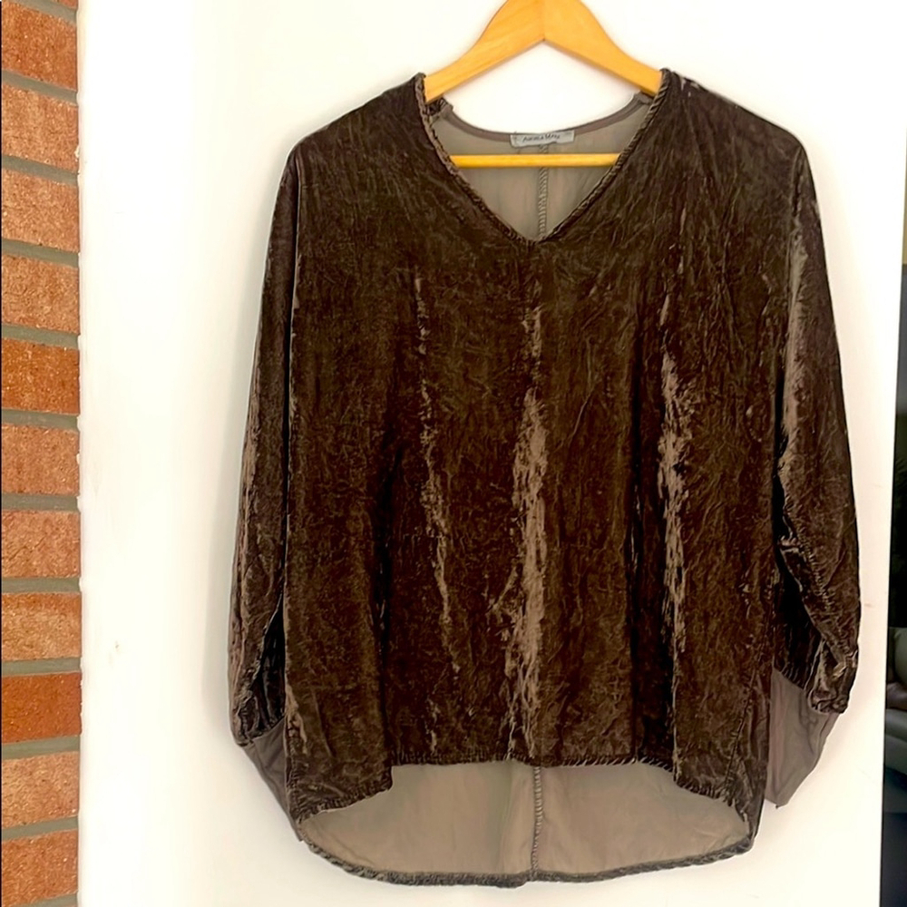 angela mara velour Brown Oversized Blouse Relaxed Style